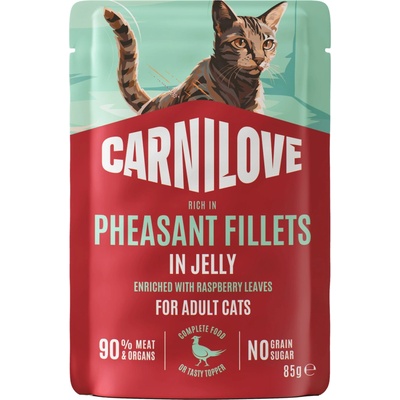 CARNILOVE pre dospelé mačky bažant s listami maliníka v želé 85 g