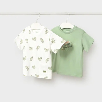 MAYORAL Сет 2 тениски къс ръкав светлозелено и бяло с хамелеони за бебе момче Mayoral
