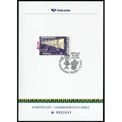 Česká pošta (2013) PLZ 37 - Pamětní list - Praha: Břetislav Pojar