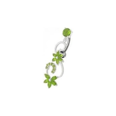 Šperky4U stříbrný piercing do pupíku světle zelené zirkony BP01125-G
