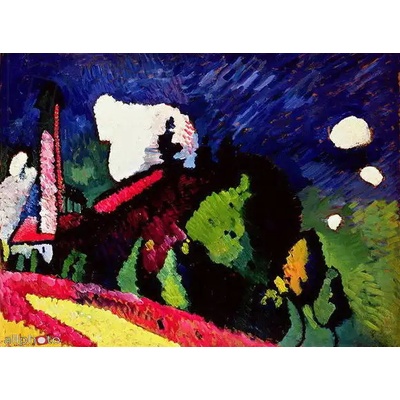 Obrazy - Kandinsky, Wassily: Krajina s kostelní věží - reprodukce obrazu