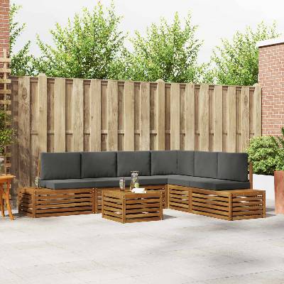 vidaXL Комплект дивани за открито 7 Брой Натурален и Антрацит (3375457)