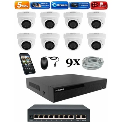 Amiko IP 8 kamerový set so switchom Manual Zoom Dome 1505K8V2