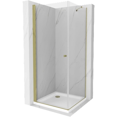 Mexen Pretoria обръщаема душ кабина 90 x 90 см, прозрачна, златна + тава Flat (852-090-090-50-00-4010)