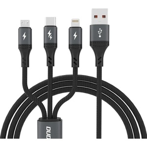 Dudao L3E 3 в 1 60W MicroUSB USB-C Lightning кабел 1, 2 м - черен (6976625333486)
