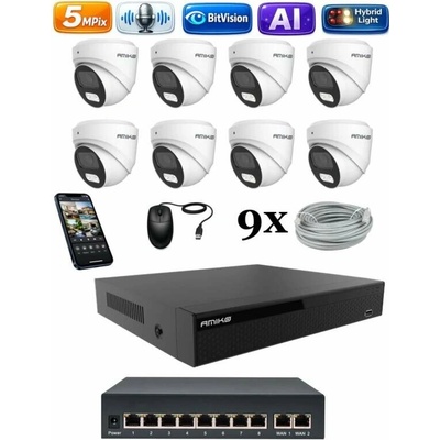 Amiko IP 8 kamerový set so switchom Ai Dl Dome 1500K8V2