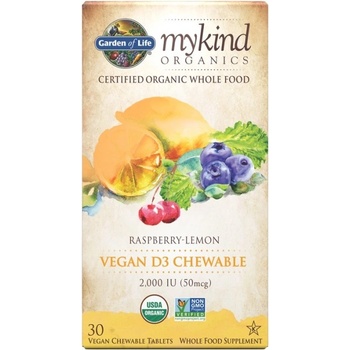 Garden of Life Mykind Organics | Vegan D3 Chewable 2000 IU [30 Дъвчащи гел капсули] Малина Лимон