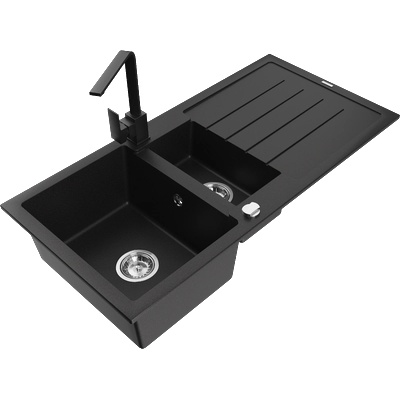 Mexen Andres мивка гранитна 1, 5-камерна с отцедник и кухненски смесител Rita, черен - 6515-77-670300-70 (6515-77-670300-70)