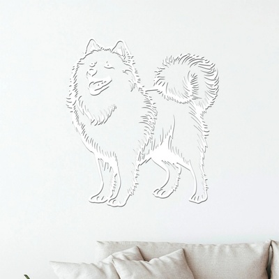 dřevo života Dřevěný obraz psa SAMOJED Rozměry (cm): 54x60, Zvolte barvu dekoru: Bílá