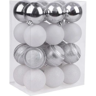 MagicHome Koule 24 ks 6 cm bílo stříbrné na vánoční stromeček