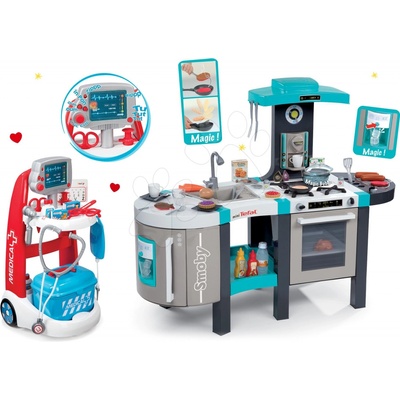 Smoby set kuchynka elektronická Tefal French Bubble a lekársky vozík s modrým kufríkom 311206-4