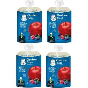 Nestle Плодова закуска Nestle Gerber Natural - Пауч с ябълки и горски плодове, 4 х 150 g (4x12472988) - ozone