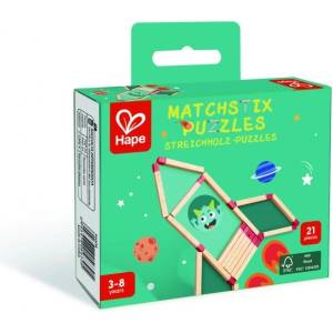 Hape Дървен образователен пъзел Hape - Matchstix Puzzles, 21 части (H6608) - baby