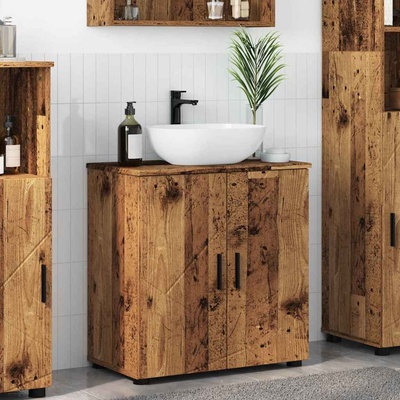 vidaXL Шкаф за баня със съхранение с врата Старо дърво 61 x 35 x 64 см (883292)