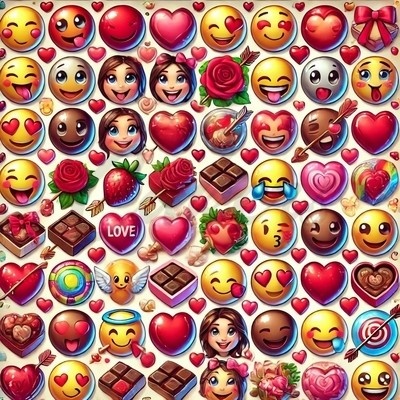 Sugar Steamp Pusinky předtištěné předlohy Valentýn Předtištěný arch č.1 Emoji 1 pr 1,2 cm