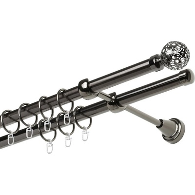 OK-GarnýžeCZ - Garnýž kovová dvouřadá 19mm Koule retro onyx 100 cm do stěny / kroužky s háčkem