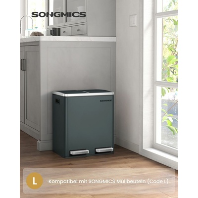 Songmics Odpadkový koš na tříděný odpad 2 x 15 l šedá