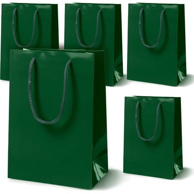 Allbag ZELENÉ PAPIEROVÉ TAŠKY 17x7x21cm LAMINÁTOVANÉ 190gsm DARČEKOVÉ TAŠKY 5ks