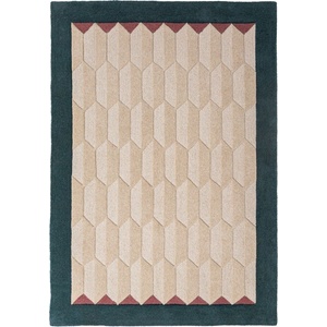 Flair Rugs Ръчно изработен вълнен килим в естествен цвят/тюркоазен 160x230 cm Apex Border Wool - Flair Rugs (503119382706)