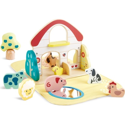 Hape Дървен комплект за игра Hape - Малка ферма, 10 части (H8538)