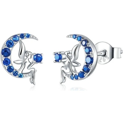 Loamoer stříbrné náušnice měsíc kočička vila s kamínky BSE376