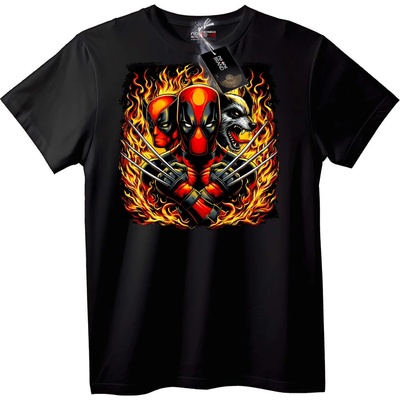 NOONEBRAND Тениска Deadpool & Wolverine с огън - L, Black