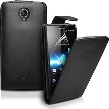 Sony Xperia T LT30p Flip Калъф Черен + Протектор