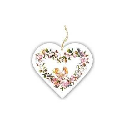 Bohemia Gifts Dekorativní dřevěné srdce 13 cm – ptáčci