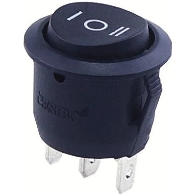 Kolébkový vypínač kulatý ON-OFF-ON, černý 250V
