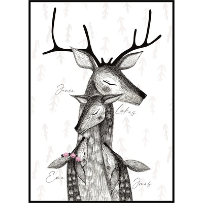 Jen tak z lásky Plakát Jelení rodinka se jmény Rozměr plakátu: 30 x 40 cm, Barva pozadí: Bílá, Vyobrazené děti: 2