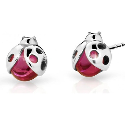 Danfil dětské náušnice berušky C2008 z bílého zlata s kamínky Ruby Dark zapínání balónek