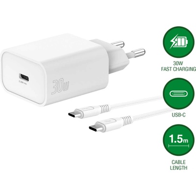 4smarts Захранване за ел. мрежа с USB-C изход, технология за бързо зареждане и USB-C към USB-C кабел - 4smarts Wall Charger VoltPlug PD 30W 1C (бял) (541841)