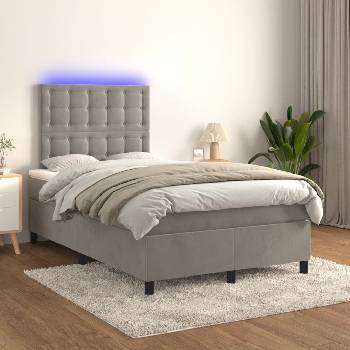 vidaXL Боксспринг легло с матрак и LED, светлосиво, 120x200 см, кадифе (3136353)