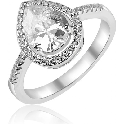 Meucci Stříbrný prsten s čirým kapkovitým zirkonem SS373R