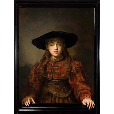 Obrazy - Rembrandt, van Rijn: Dívka v rámečku obrázku - reprodukce obrazu