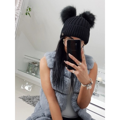 Fashionweek dámská čepice se dvěma bambulkami MAD-K2 černá