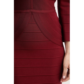 Herve Leger Рокля Herve Leger Athena в бордо къса с кройка по тялото DRB8536267 (DRB8536267)