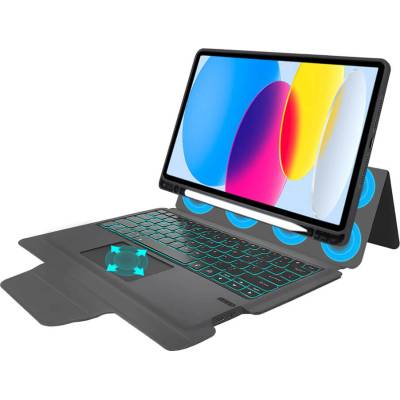 Techsuit KeyTab Pro RGB Wireless Touchpad Keyboard Case - полиуретанов калъф, клавиатура, тракпад и поставка за iPad 10 (2022) (черен)