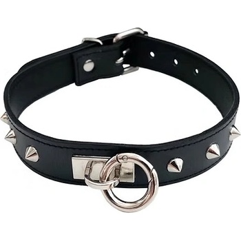 ostatní ROUGE Leather Thin O-Ring Studded Collar with Detachable O-Ring Black