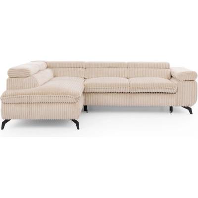 ROPEZ Бежов ъглов диван от рипсено кадифе (ляв ъгъл L форма) Marbeya - Ropez (Marbeya Narożnik L z f.spania - Lewa OT Tilia 3 ( Davis ) Czarny Mat)