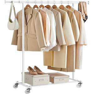 SONGMICS clothes rack on wheels, heavy-duty coat rack, extendable clothes rail, loads up to 100 kg, easy assembly, transportable, white HSR013W01 (HSR013W01)