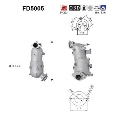Filtr sazových částic, výfukový systém AS FD5005
