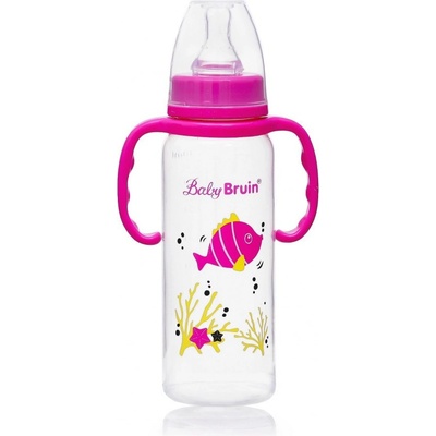 Baby Bruin detská kojenecká fľaša s uškom ružová 240 ml