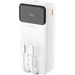 Dudao Външна батерия/power bank/ Dudao K15MAX, 30000mAh, бяла, 1x USB-C / 1x USB-A / 1x Lightning портове, 1x USB-C / 1x Lightning вградени кабели, 22.5W, вграден LED фенер, защити срещу презареждане (K15MA
