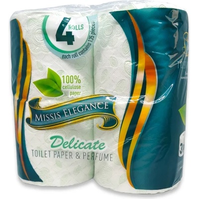 Missis elegance тоалетна хартия, Ароматизирана, 4 броя х 75гр, Зелена