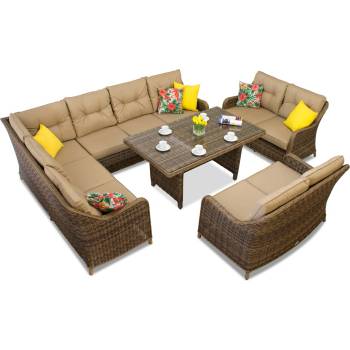 Garden Point Комплект градински мебели с ъглов диван Toledo Comida 9 кафяв Garden Point (GAP120-COM9)