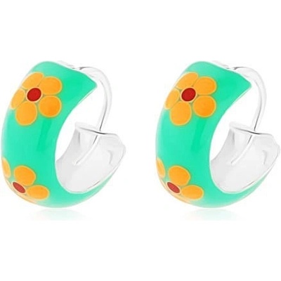Šperky eshop ze stříbra kroužek zelená glazura se žlutými kvítky PC13.31