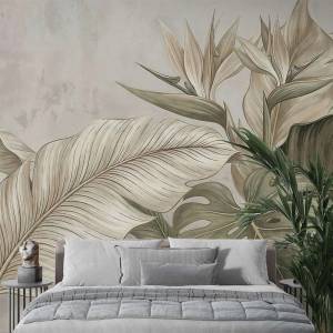 Art Gift Decor Фототапет тропически листа в бежово и зелено