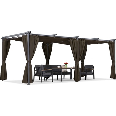 Garden Point terasová pergola La Palma 3x6 m so závesmi Hnedá