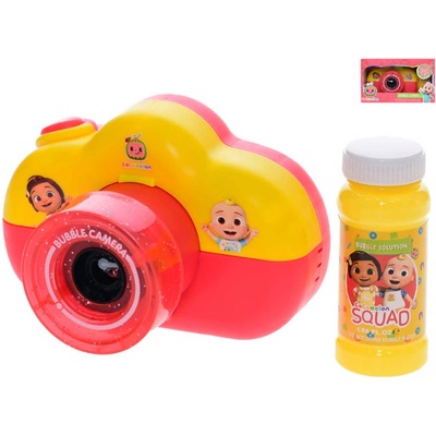Bublifukovač Cocomelon fotoaparát 13cm set bublifuk s náplní na baterie